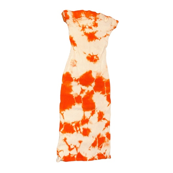 BOGO π Orange Tie-Dye Bodycon Midi Dress | Size Small | Strapless/Tube Dress - Picture 4 of 5